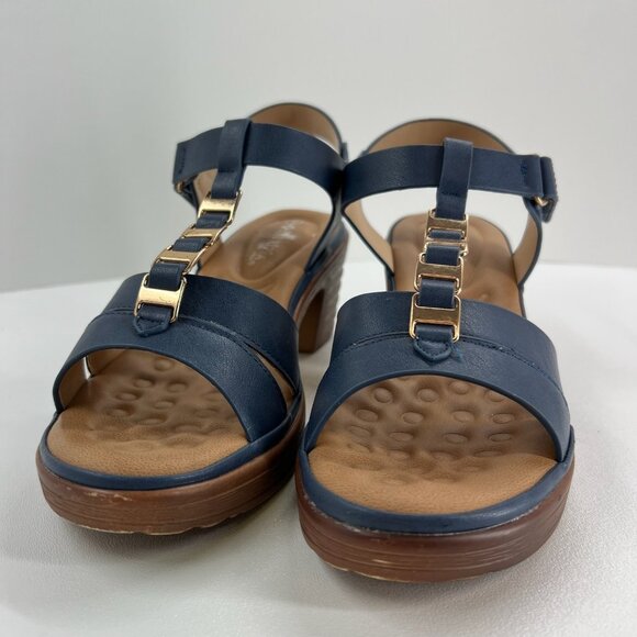 Patrizia Taney Wedge Sandals Womens 9 Comfort T-Strap Slingback Block Heels Blue - Picture 3 of 15